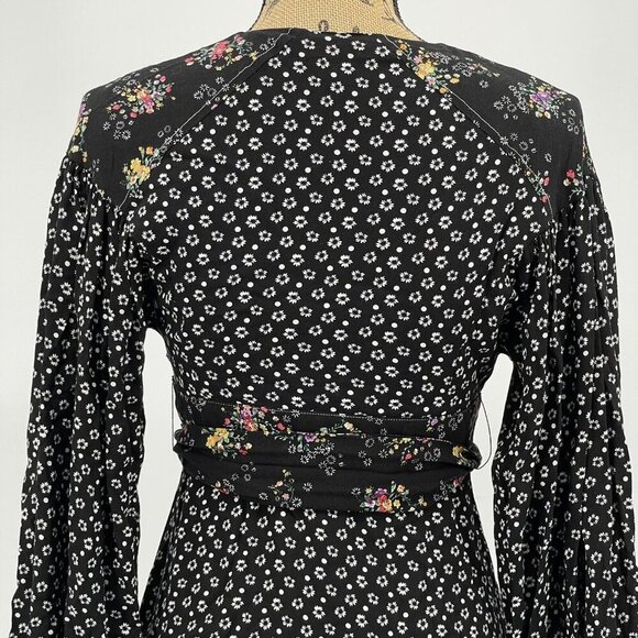 Free People Wonderland Floral Dress XS Floral‎ Pleated Sash Tie Sleeve Button - Picture 6 of 10